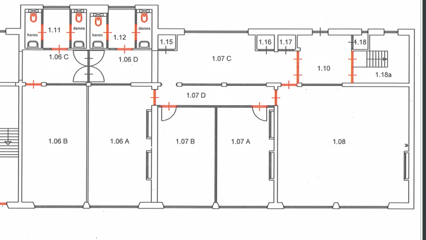 plattegrond van de vier ruimtes