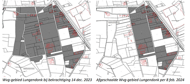 Kastrale kaart van locatie Lungendonk-Varenshut vergelijk december 2023 met februari 2024