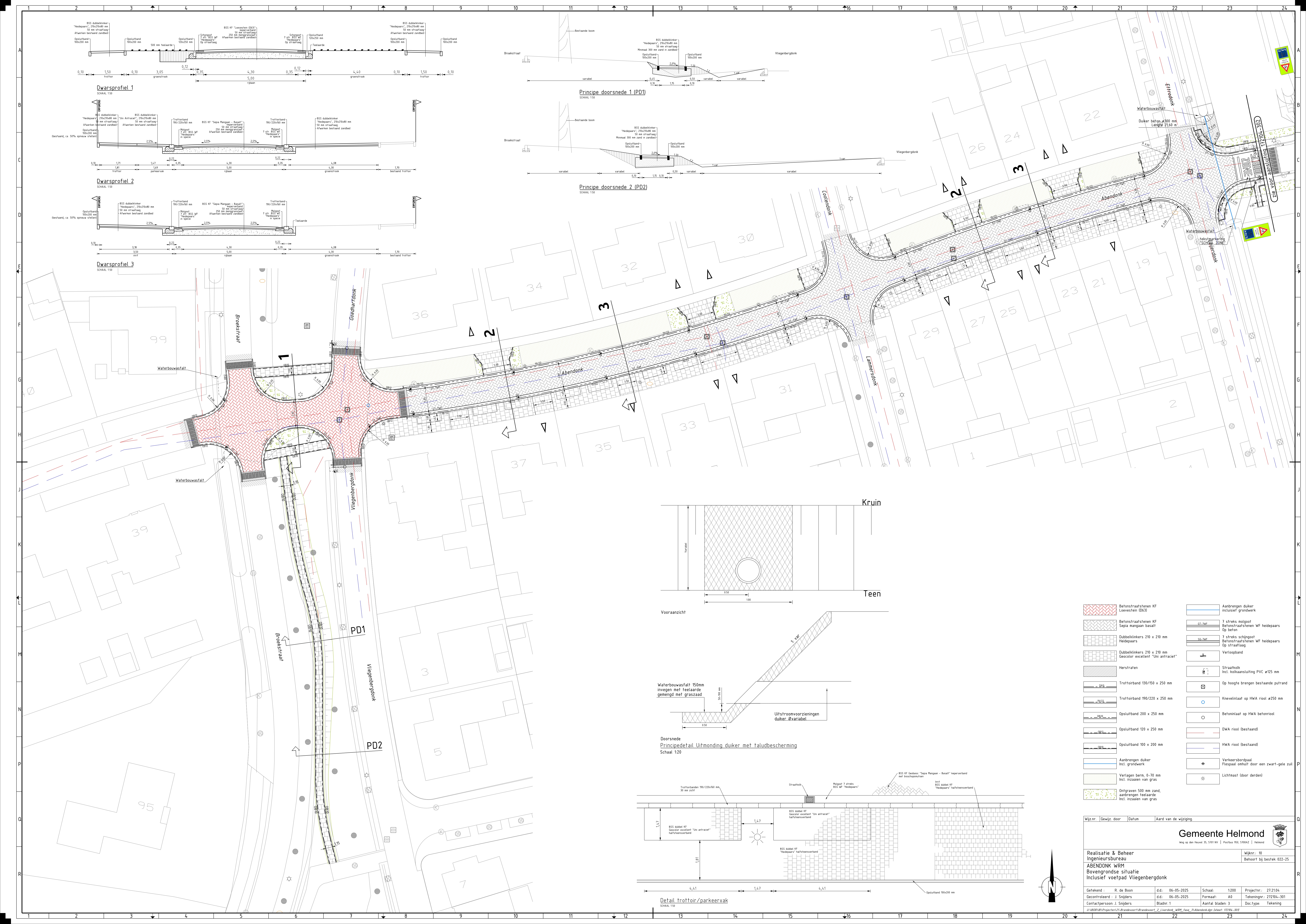Technische tekening inrichting openbare ruimte Abendonk, Helmond