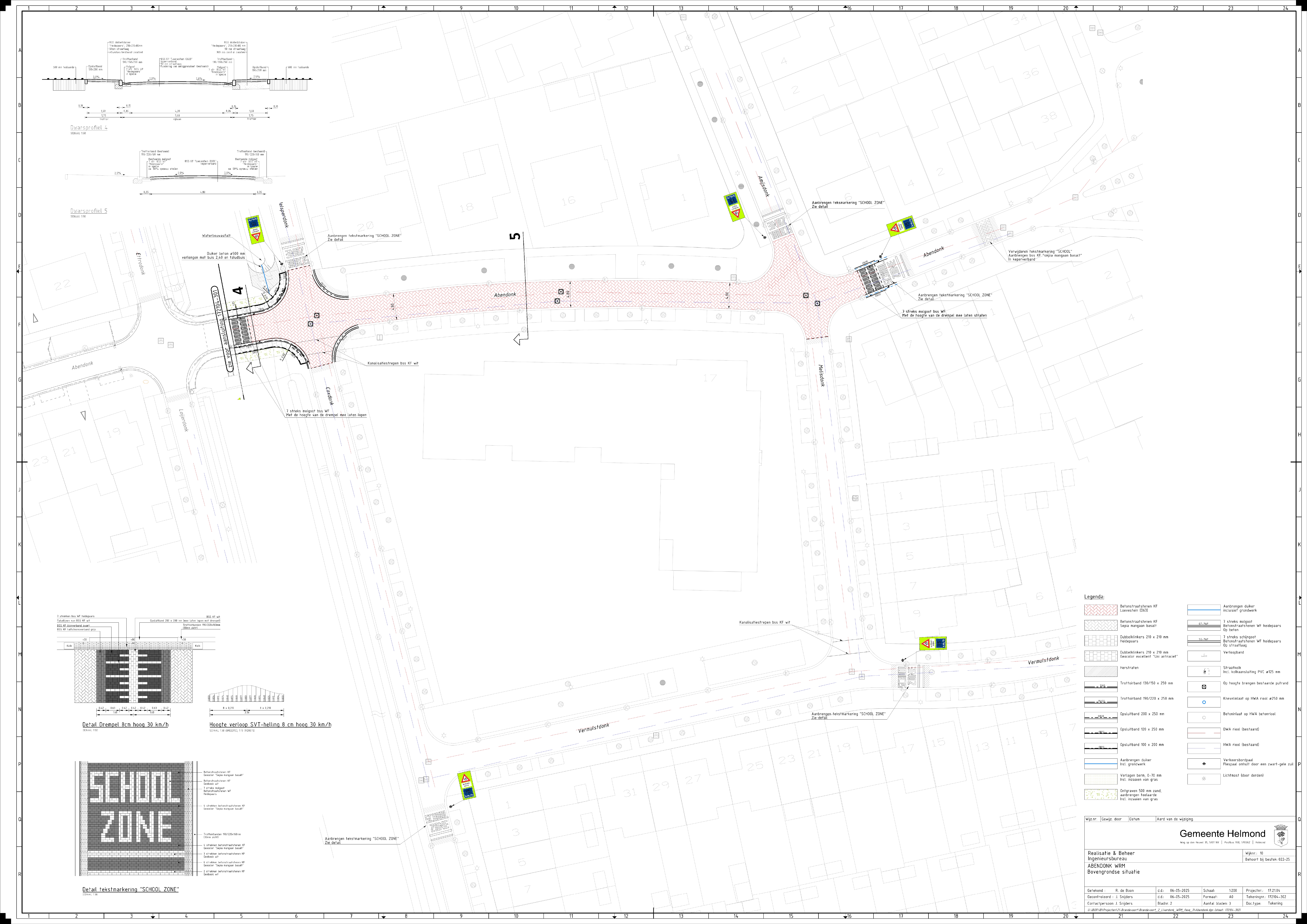 Technische tekening inrichting openbare ruimte Abendonk, Helmond