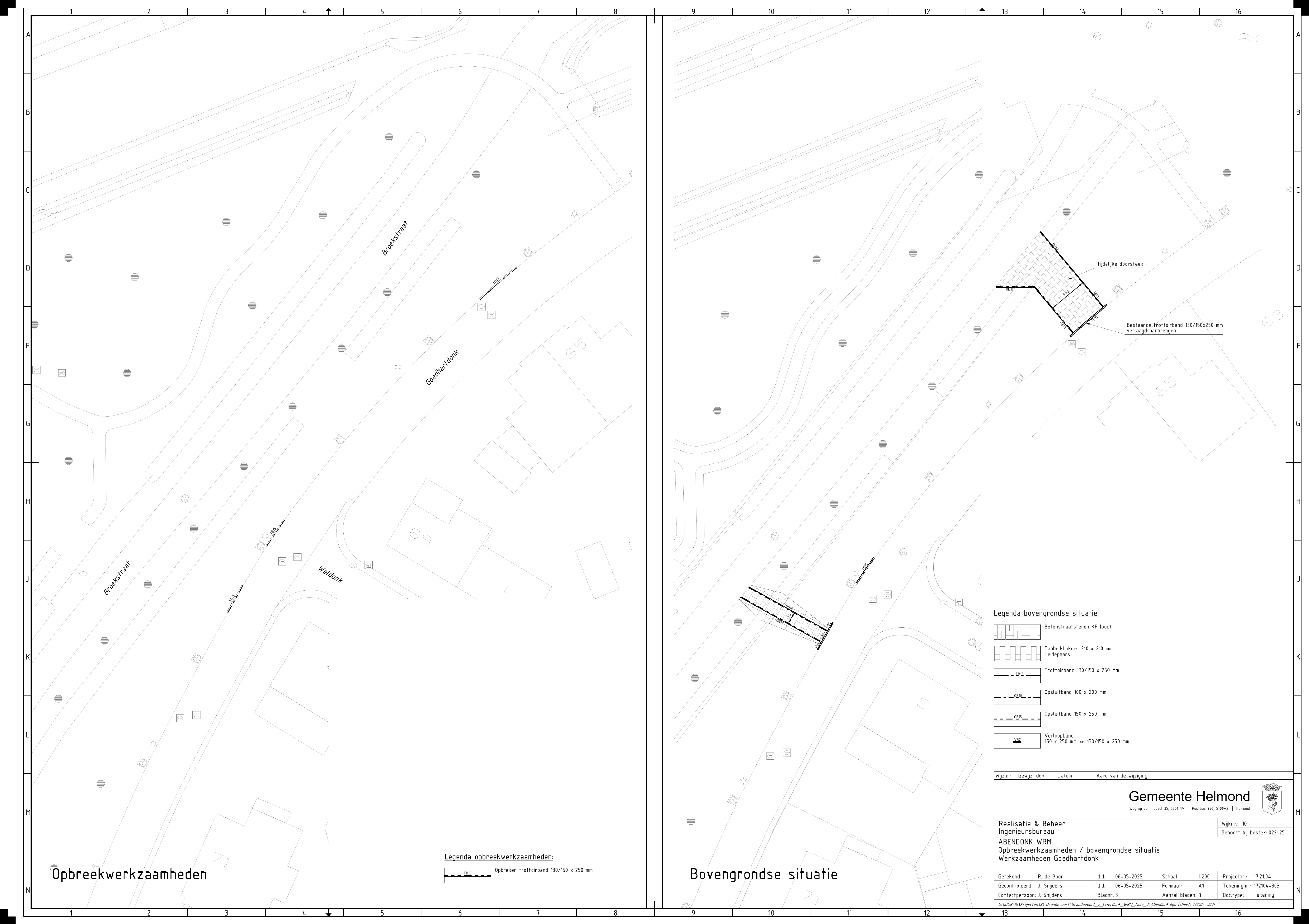 Technische tekening inrichting openbare ruimte Abendonk, Helmond